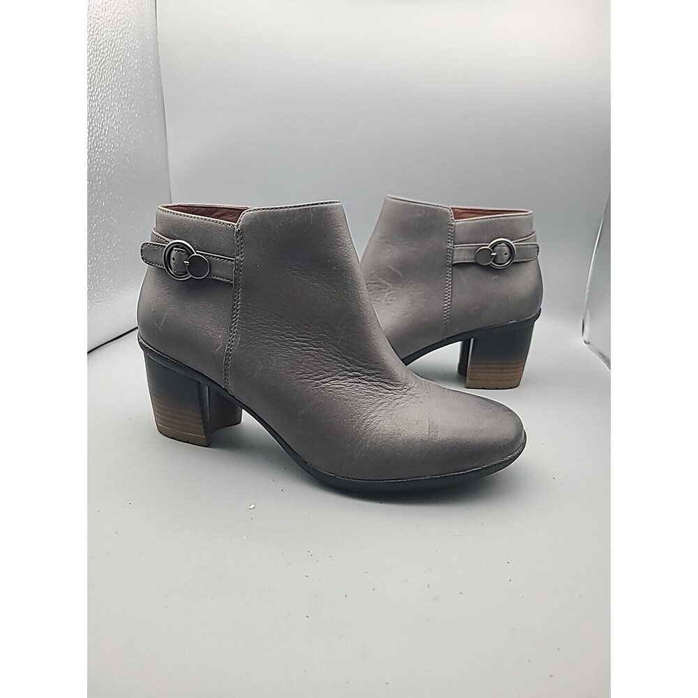 Dansko women boots ankle heel zipper gray leather Perry buckle 9.5 10 /40